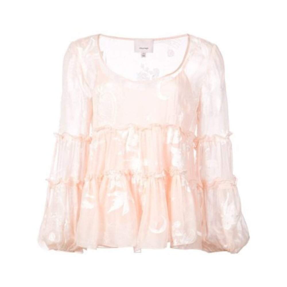 Cinq a Sept Jasmin Tiered Silk Ethereal Celestial French Love Pearl Blush Blouse